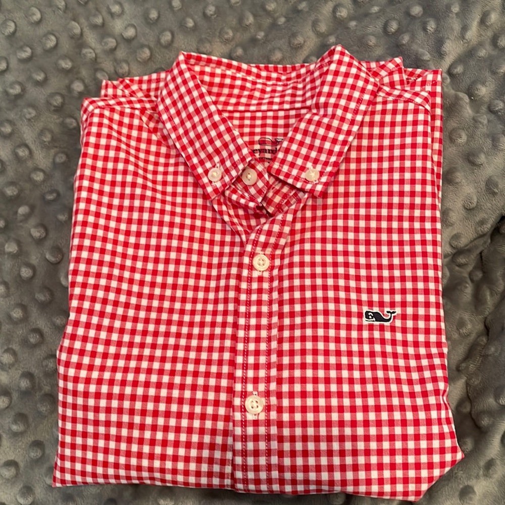 Vineyard Vines size 7 red and white checkered long sleeve button down shirt